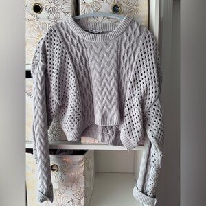 Zara Light Gray Cable Knit Sweater (cropped)